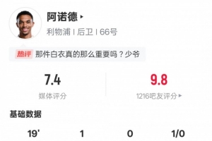 fb体育-阿诺德本场数据:替补攻入制胜球&1解围1抢断,评分7.4